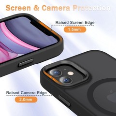 Black Matte Magnetic Phone Case for iPhone 11 with 1 Screen Protector, Slim Fit