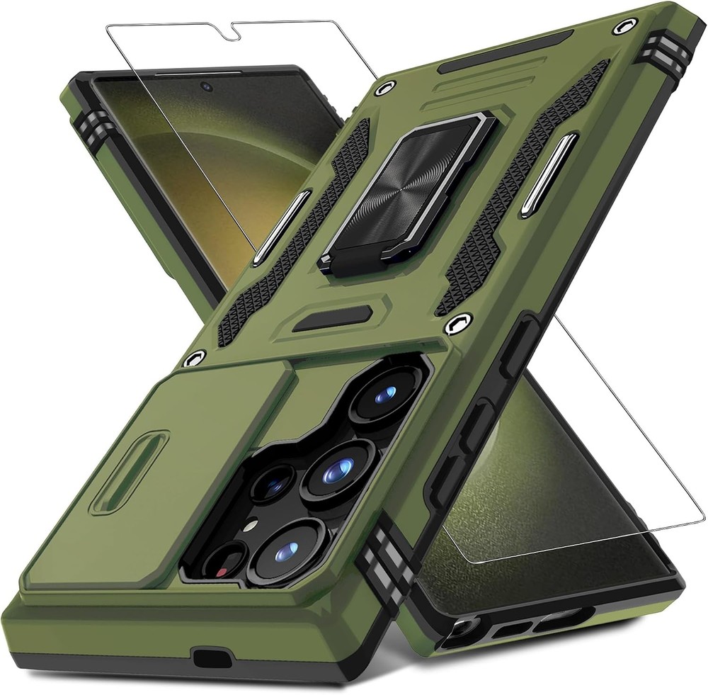 Military Grade Shockproof Olive Green Case for Samsung Galaxy S25 Ultra with Kic