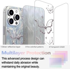 Compact Case for iPhone 16 Pro Max Shiny Silver Butterfly Design, Cute Slim TPU