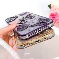 1. For iPhone 17 Glitter Case, Cute 3D Butterfly Pattern Bling Slim Cover Gold
