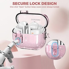 Samsung Galaxy Bud 3 Pro Case Clear Lock Clip with Cleaner Kit, Glitter Pink