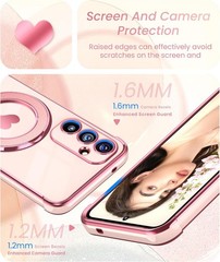 Cute Pink Kickstand Case with Love Heart Design & 2X Screen Protector for S25 FE
