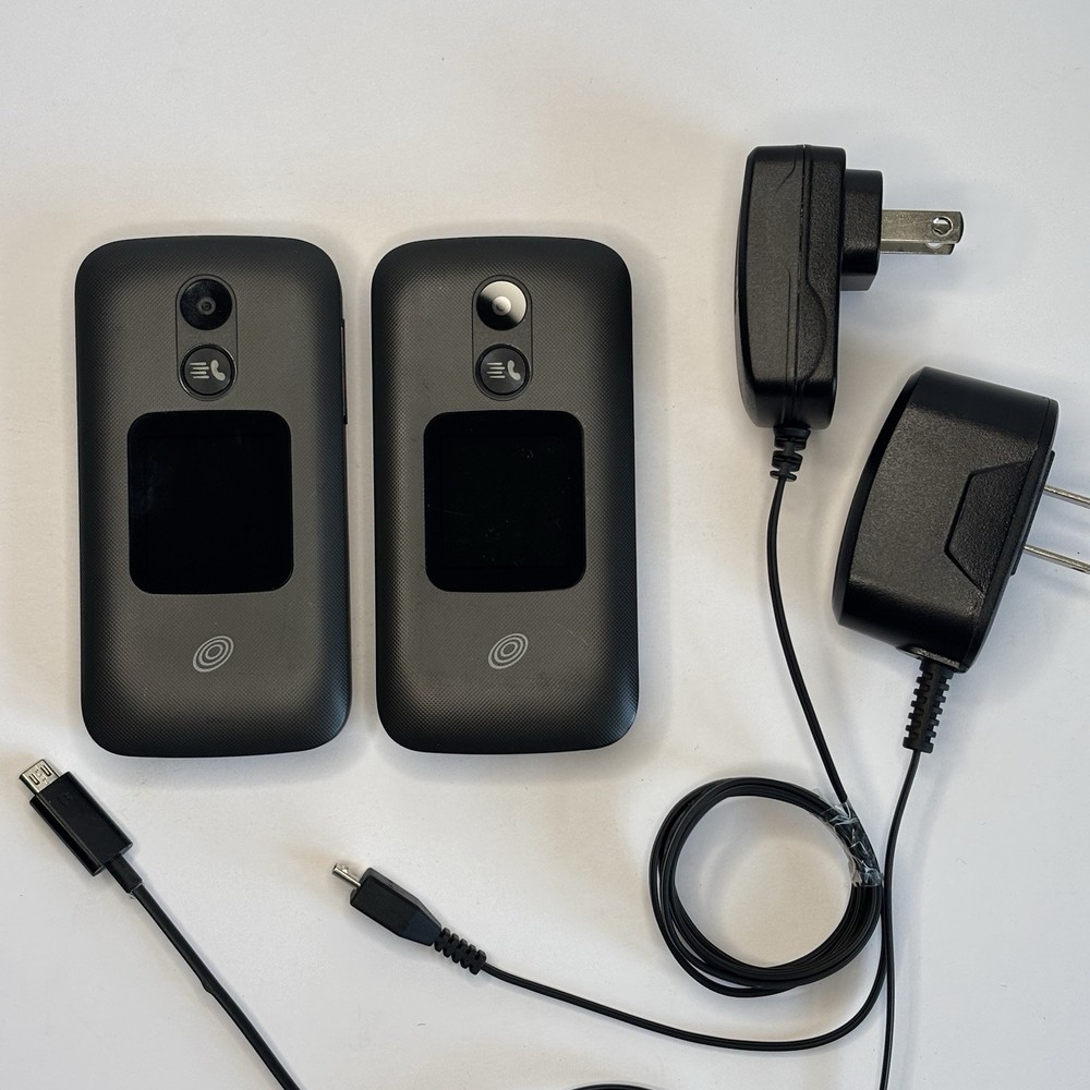 Lot Of 2 Alcatel MyFlip 2 – A406DL 4GB Black Tracfone Flip Phone Bundle – Tested