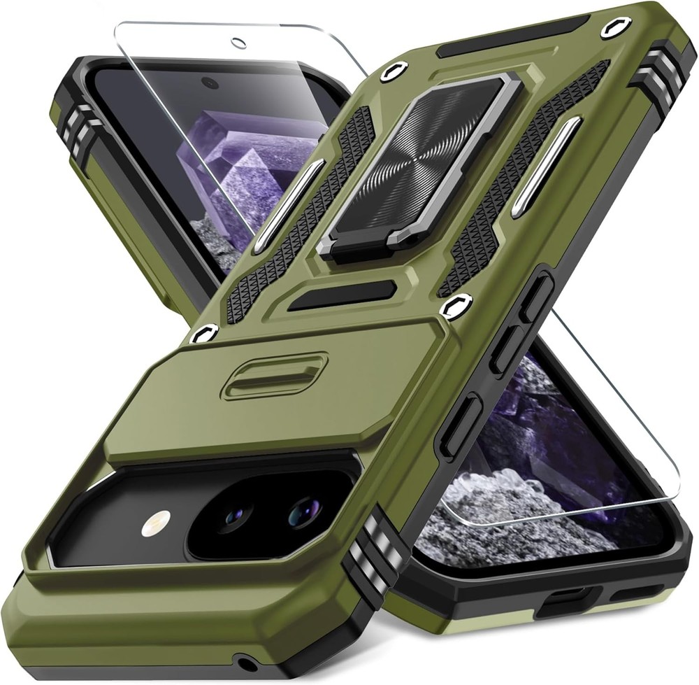 Olive Green Case for Google Pixel 10a with Screen Protector & Slide Camera Cover