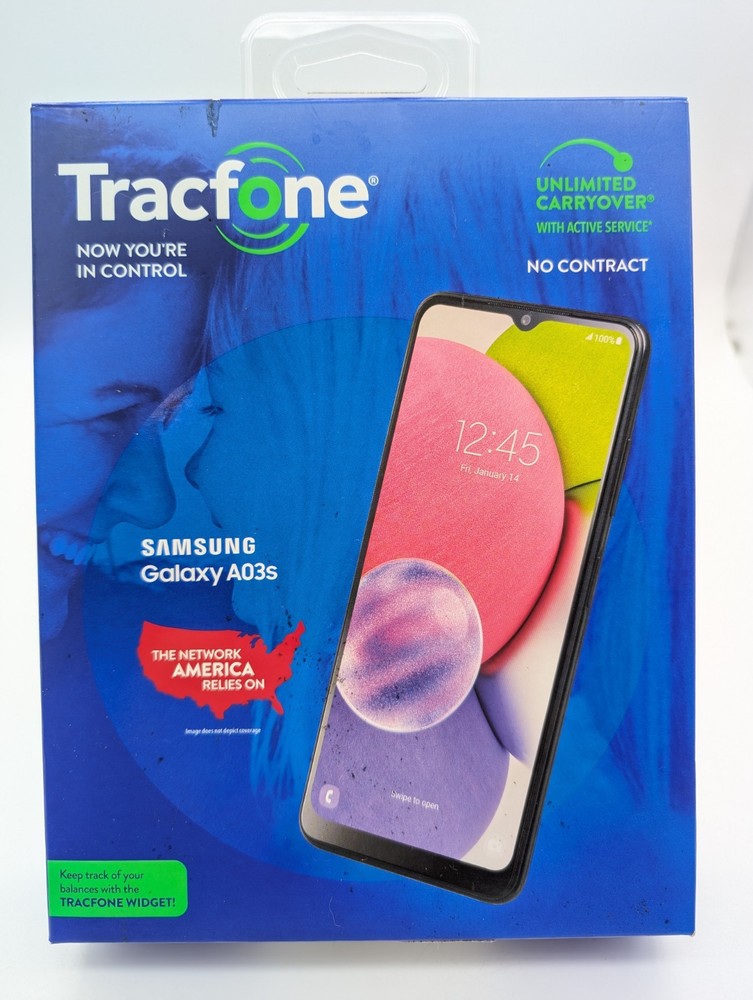 New Samsung Galaxy A03s 32G Black TraFone Prepaid Smartphone NIB