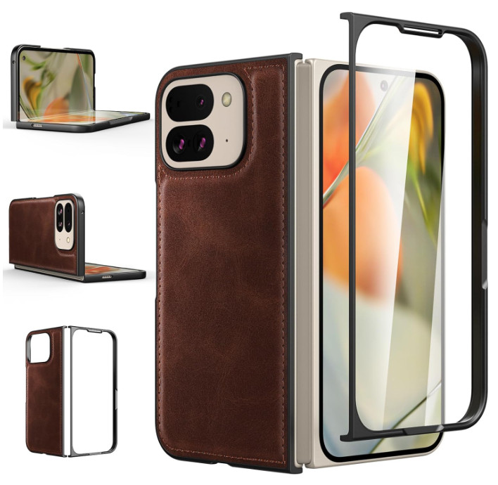 Google Pixel 9 Pro Fold PU Leather + Hard Case Ultra Thin Slim Shockproof Brown