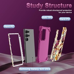 Three Layer Heavy Duty Shockproof Case for Galaxy S24 Ultra, Hard Plastic Bumper