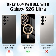 Samsung Galaxy S26 Ultra 5G Magnetic Case, Cute Butterfly Luxury Plating Edge Ca