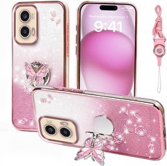Motorola Moto G Stylus 5G 2024 Phone Case, Glitter Butterfly Floral TPU Cover