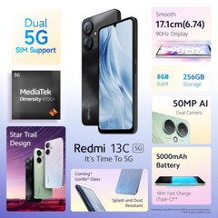 Unlocked Xiaomi Redmi 13C 5G Dual SIM 8GB+256GB 50MP Android Mobile Phone