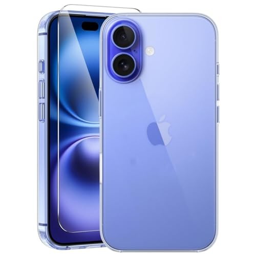 Clear iPhone 17 Case with Screen Protector, Shockproof Slim TPU Cover, Wireless