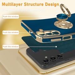 Navy Blue 5G Phone Case with Screen Protector, Kickstand, Lanyard & Rose Gold Ed