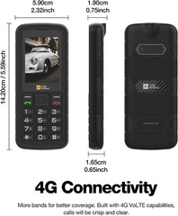 M9 Rugged Feature Phone, 4G Basic Cell Phone, Simple Mobile Phone, Waterproof &