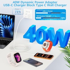 2 Pack 40W USB-C Fast Charger Block for iPhone 17/17 Pro with 6FT Cord