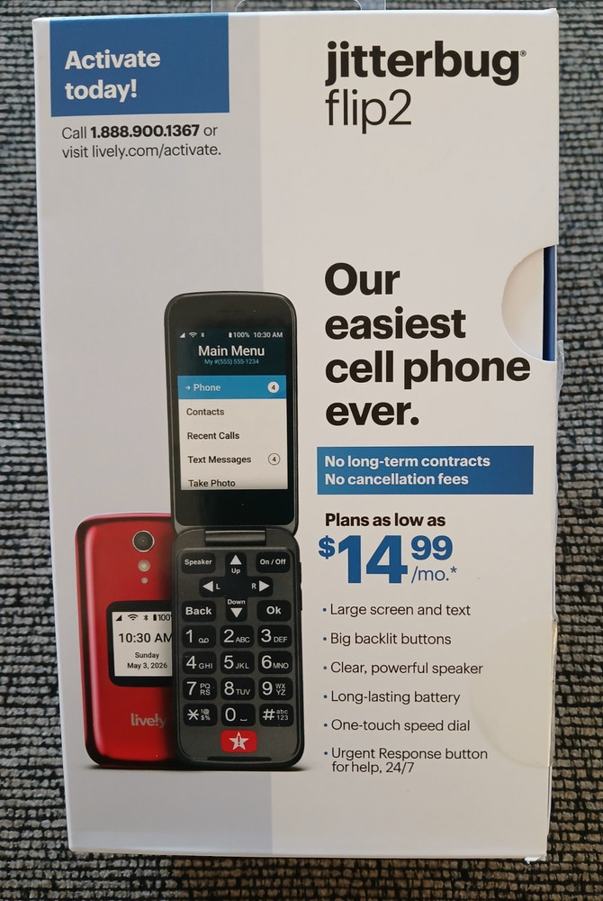 NEW Lively Jitterbug Flip2 Cellphone for Seniors Mobile Phone Red