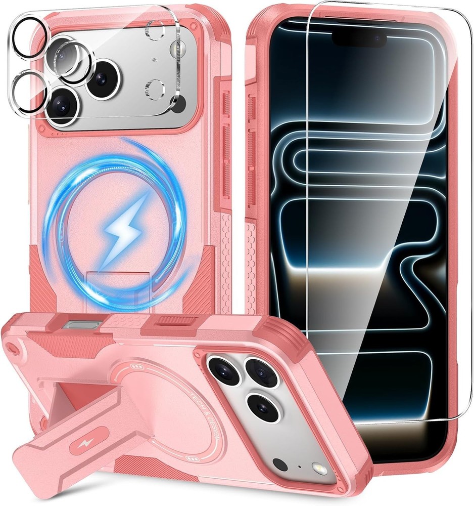 3 in 1 for iPhone 17 Pro Max Case, Invisible Kickstand, HD Screen Protector, Cam