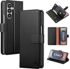 RFID Blocking PU Leather Wallet Case for Samsung Galaxy Z Fold 7, Black, Card Sl