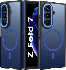 Translucent Matte Slim Shockproof Case for Samsung Galaxy Z Fold 7, Black+Blue