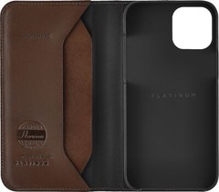 Platinum – Genuine Leather Wallet Folio Luxury for iPhone 12 Pro Max – Bourbon