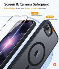 Case & Screen Protector for iPhone 17e 16e Translucent Matte Military Grade Blac
