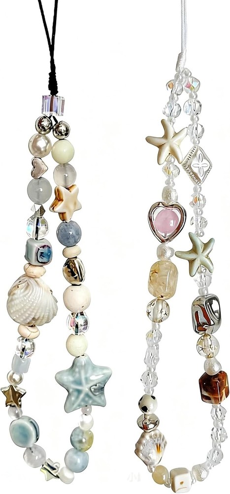 2 Pcs Phone Charm Strap Universal Hand Phone Wrist Strap Lanyard Beaded Accessor