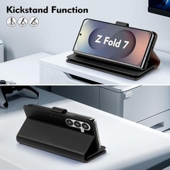 RFID Blocking PU Leather Wallet Case for Samsung Galaxy Z Fold 7, Black, Card Sl