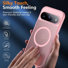 Slim Translucent Matte Back Case for Google Pixel 9/9 Pro, Magnetic, Pink, Milit
