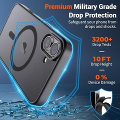 Magnetic for iPhone 16 Case Translucent Matte Shockproof Black Military Grade Pr