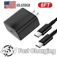 45W Super Fast Wall Charger + USB 6FT Cable Fit Samsung Galaxy S20 S23 S22 S21+