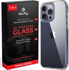 iPhone 15 Pro Max Case, 3X Screen Protector, 3X Camera Lens Protector, Clear