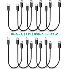 10-Pack USB C Charger Cable, 1ft Bulk Short Cables, 60W Fast Charge USB-C Cords