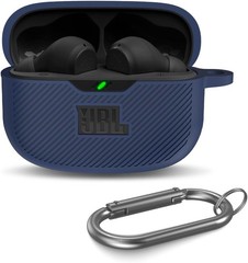 Silicone Case Cover for JBL Vibe Beam 2, Vibe Beam & 200TWS with Carabiner – Blu
