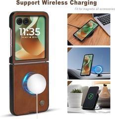 Leather Folio Magnetic Case for Motorola Razr 2026/2025/2024+ Plus, Brown
