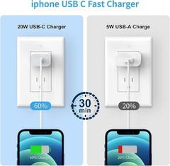 2 Pack 20W USB-C Fast Charger Adapter for iPhone 17 Pro Max/16 Pro Max