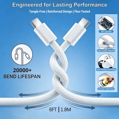 2 Pack 20W USB-C Fast Charger Adapter for iPhone 17 Pro Max/16 Pro 6FT