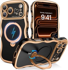 Magnetic for iPhone 17 Pro Max Case with 360° Rotatable Kickstand Ring, Black/Go
