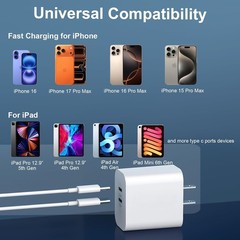 20W USB-C Fast Charger Adapter for iPhone 17 Pro Max/16 Pro Max 10FT Cable