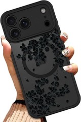 Translucent Floral Phone Cover Case for iPhone 17 Pro 6.3 Inch – Black Design