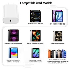 6Ft USB C Wall Charger Adapter for iPad Pro 12.9/11, iPhone 15/16/17 Fast Charge