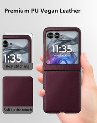 For Motorola Razr 2024 Case with Leather Back & Polycarbonate Bumper Protections