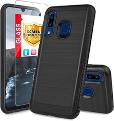 Samsung Galaxy A50 Case Carbon Fiber w/Screen Protector Slim Bumper