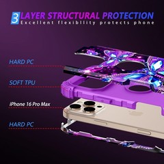iPhone 16 Pro Max Case, Glow in The Dark Three Layer Heavy Duty Shockproof Prote