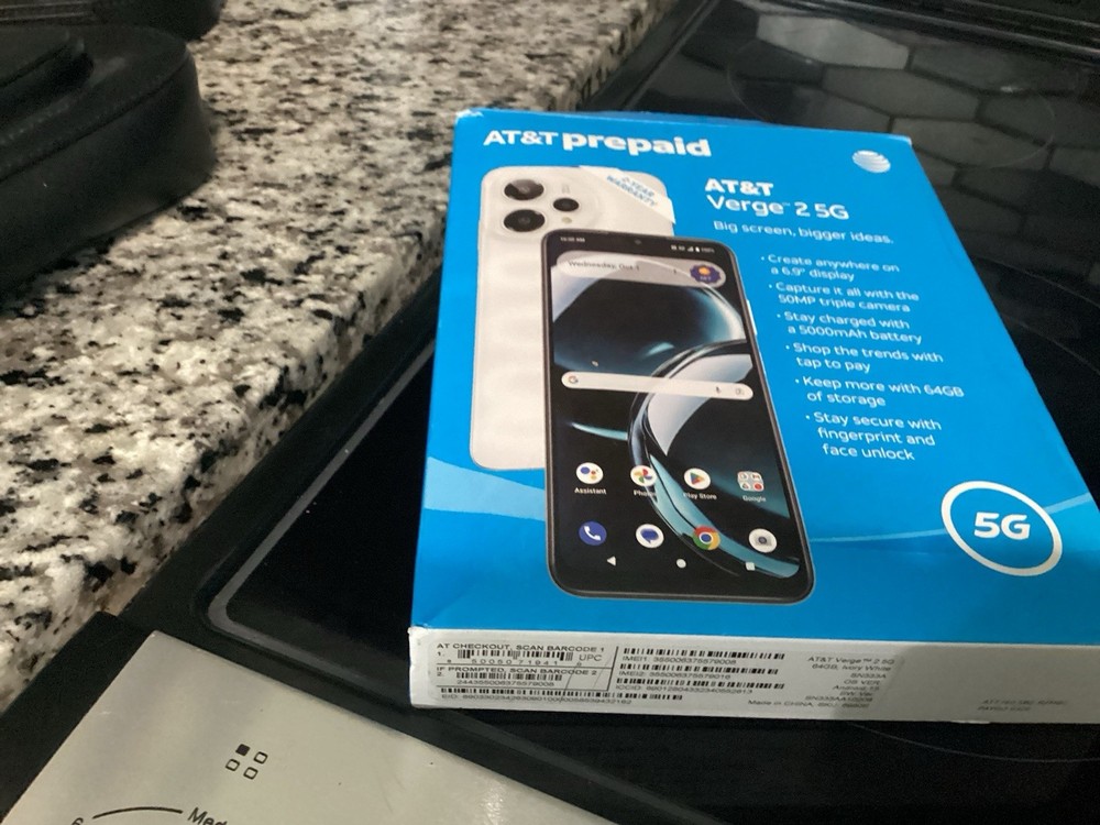 AT&T Verge 2 5G Prepaid 64GB White Smartphone 50MP Triple Camera