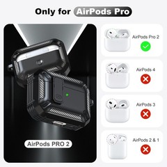 Military Hard Case Black for AirPods Pro 2nd Gen with Cleaning Kit – Protective