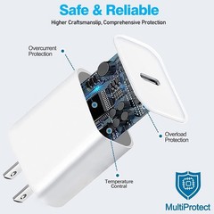 6Ft USB C Wall Charger Adapter for iPad Pro 12.9/11, iPhone 15/16/17 Fast Charge