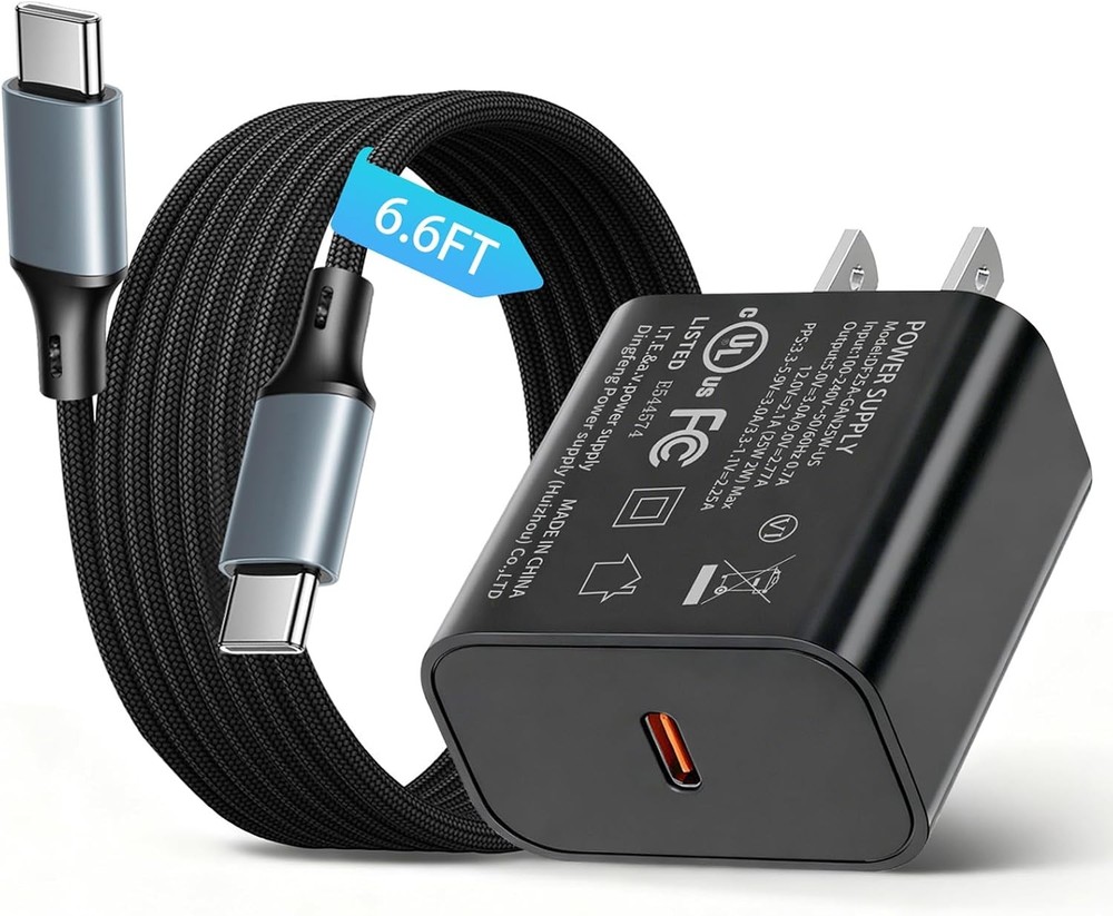 USB-C Fast Charging Block 25W with 6.6FT Cable for iPhone 17 Pro Max/16 Plus