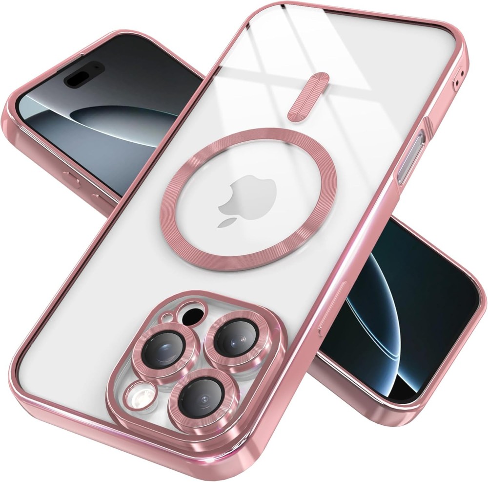 Magnetic Clear Case for iPhone 15 Pro Max with Full Camera Lens Protection, Pink