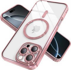Magnetic Clear Case for iPhone 15 Pro Max with Full Camera Lens Protection, Pink