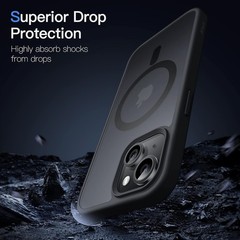 Translucent Matte Black Magnetic Case Slim Shockproof for iPhone 14 Plus 6.7-Inc