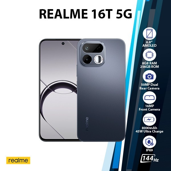 (New) Realme 16T 5G Android Cell Phone (8GB+256GB/BLACK/Dual SIM/Global Ver.)
